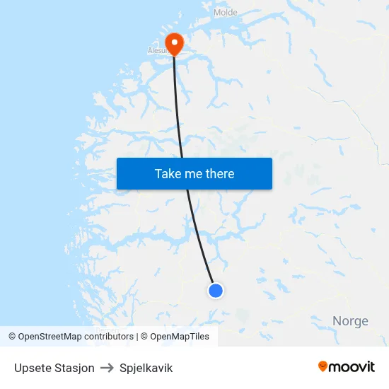 Upsete Stasjon to Spjelkavik map