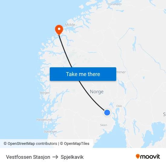 Vestfossen Stasjon to Spjelkavik map