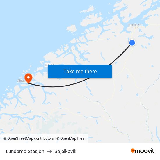 Lundamo Stasjon to Spjelkavik map