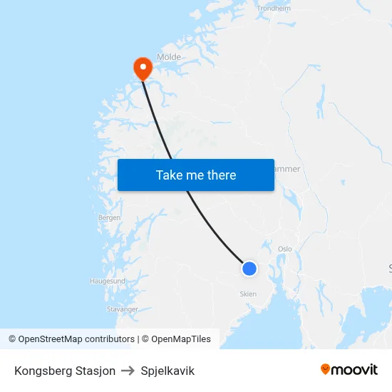 Kongsberg Stasjon to Spjelkavik map