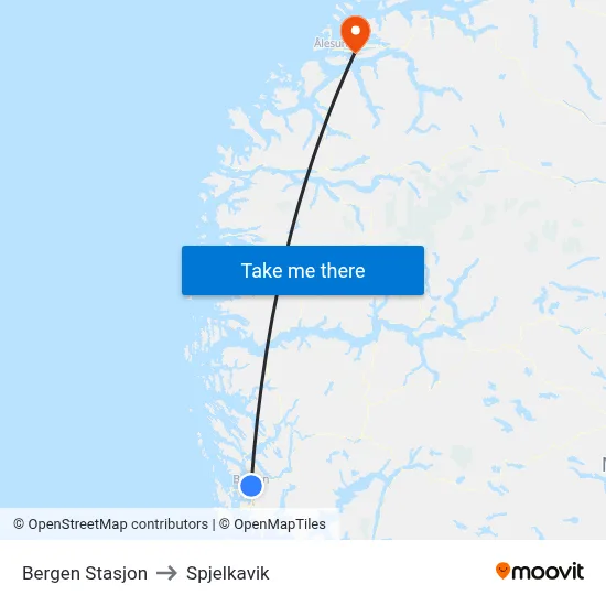 Bergen Stasjon to Spjelkavik map