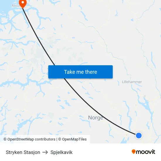 Stryken Stasjon to Spjelkavik map