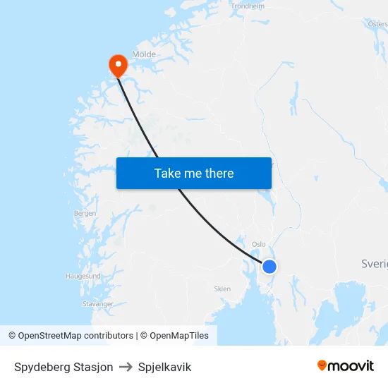 Spydeberg Stasjon to Spjelkavik map