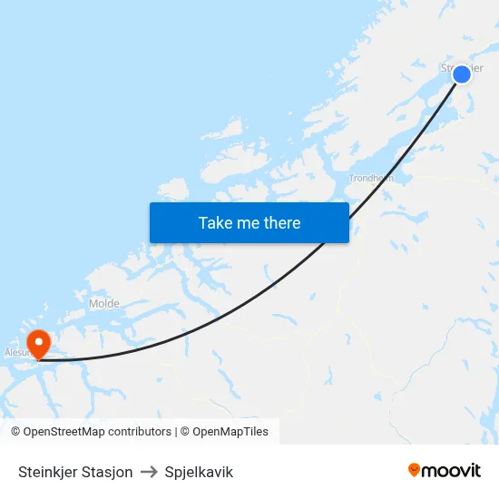 Steinkjer Stasjon to Spjelkavik map