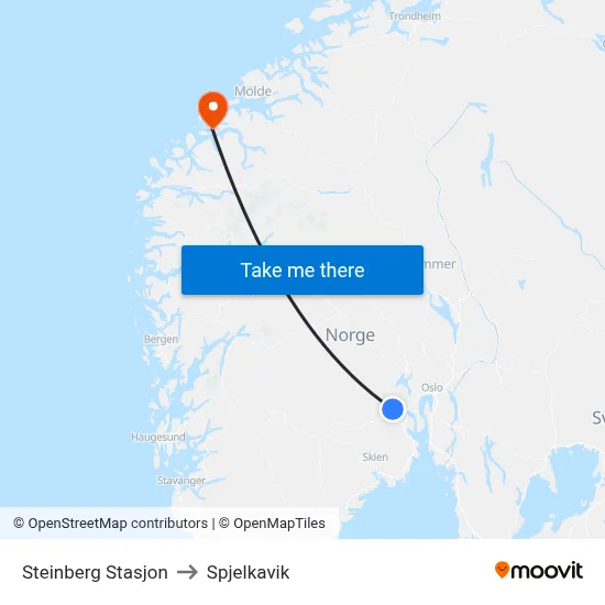 Steinberg Stasjon to Spjelkavik map