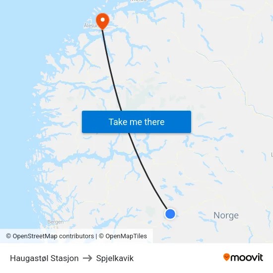 Haugastøl Stasjon to Spjelkavik map