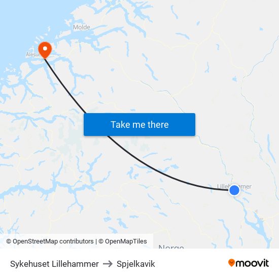 Sykehuset Lillehammer to Spjelkavik map