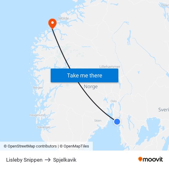 Lisleby Snippen to Spjelkavik map