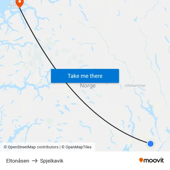 Eltonåsen to Spjelkavik map