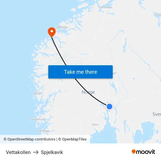 Vettakollen to Spjelkavik map