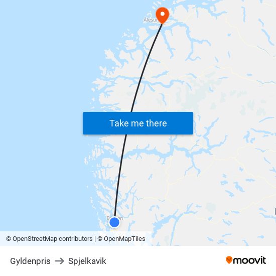 Gyldenpris to Spjelkavik map