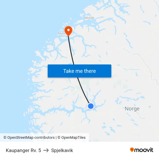 Kaupanger Rv. 5 to Spjelkavik map