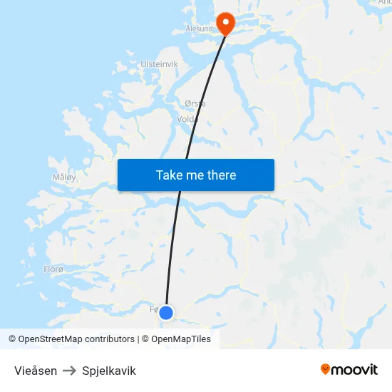 Vieåsen to Spjelkavik map
