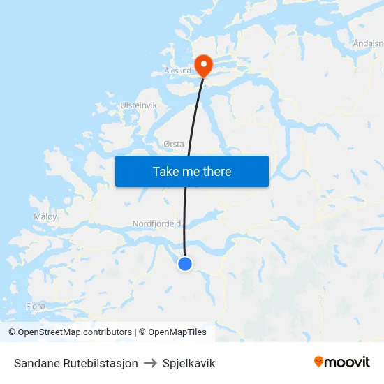 Sandane Rutebilstasjon to Spjelkavik map