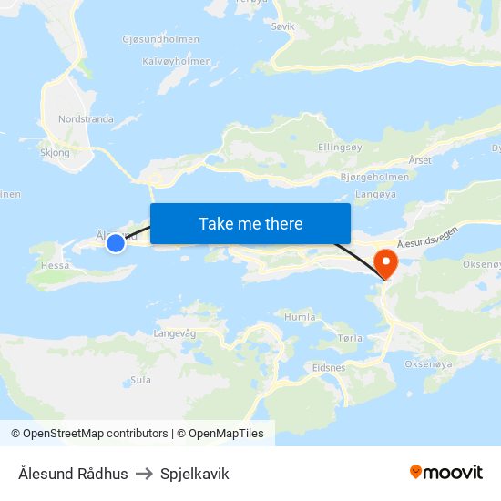 Ålesund Rådhus to Spjelkavik map