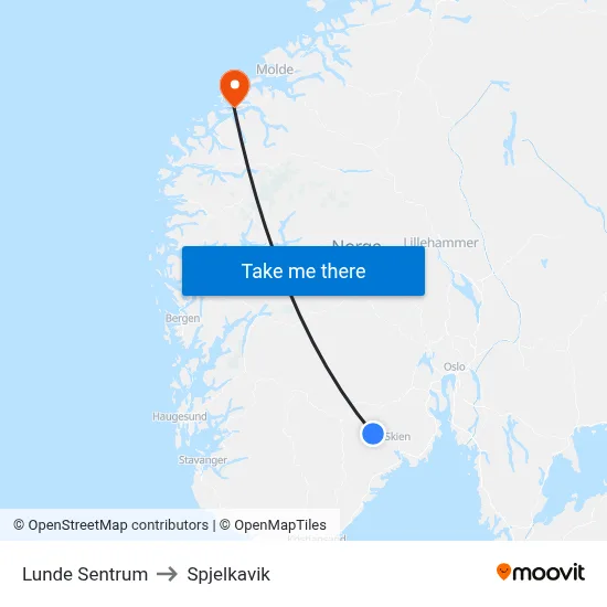 Lunde Sentrum to Spjelkavik map