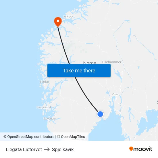 Liegata Lietorvet to Spjelkavik map