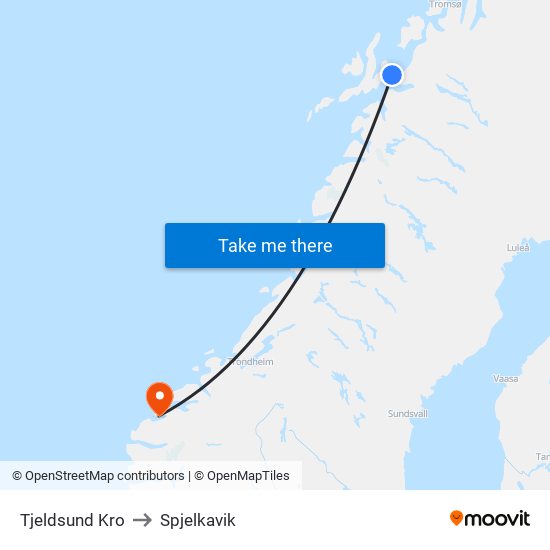 Tjeldsund Kro to Spjelkavik map