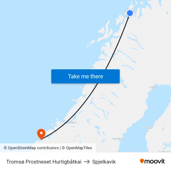 Tromsø Prostneset Hurtigbåtkai to Spjelkavik map