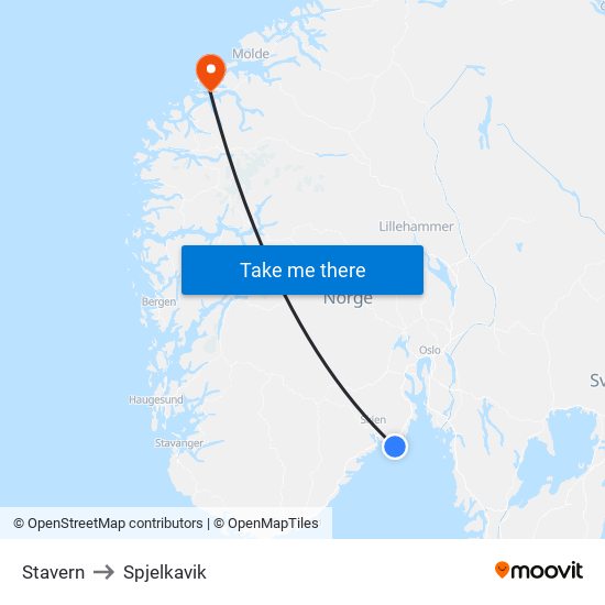 Stavern to Spjelkavik map