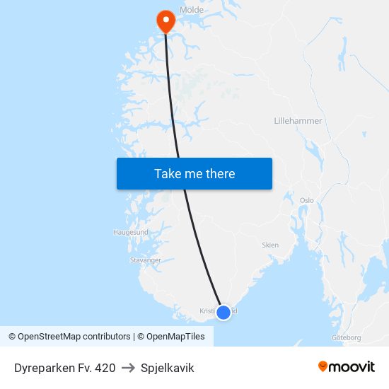 Dyreparken Fv. 420 to Spjelkavik map