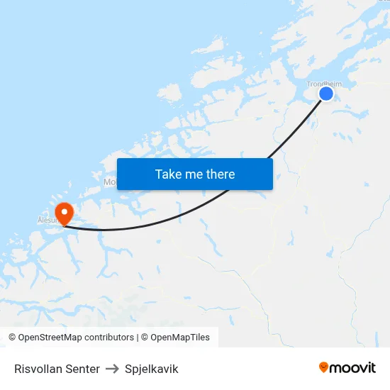Risvollan Senter to Spjelkavik map