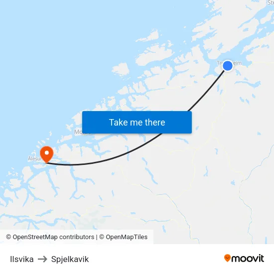 Ilsvika to Spjelkavik map