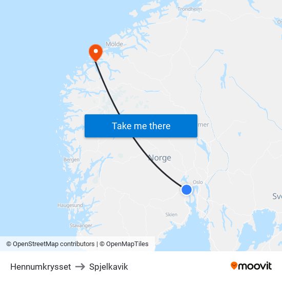 Hennumkrysset to Spjelkavik map