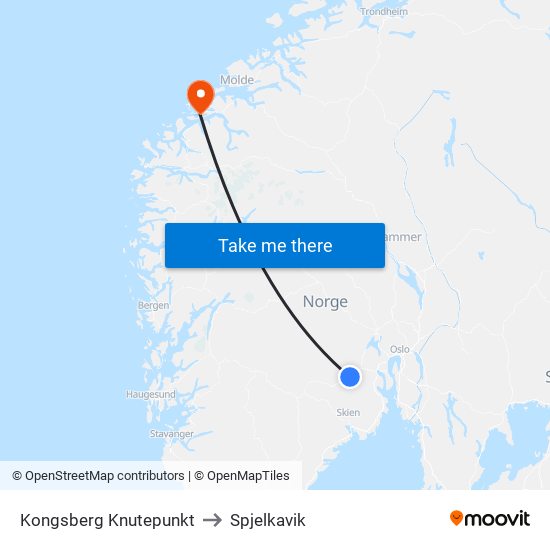 Kongsberg Knutepunkt to Spjelkavik map