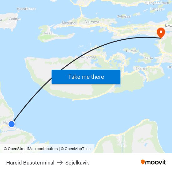 Hareid Bussterminal to Spjelkavik map