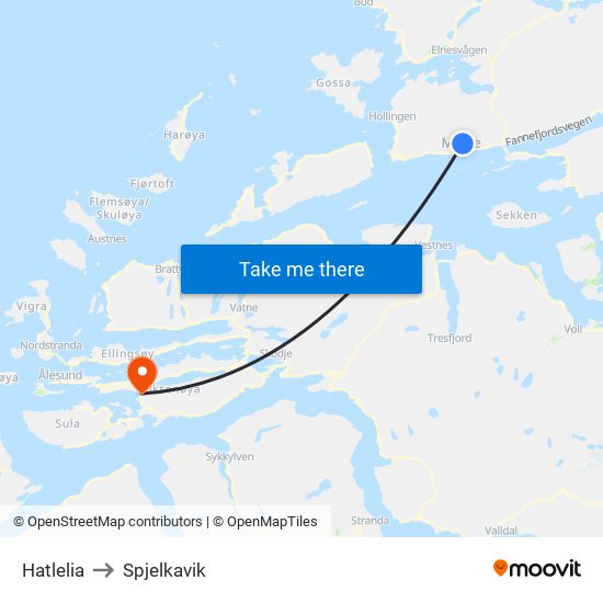 Hatlelia to Spjelkavik map