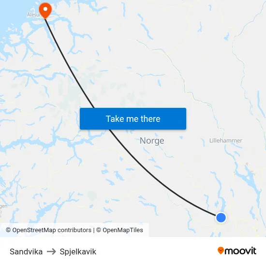 Sandvika to Spjelkavik map