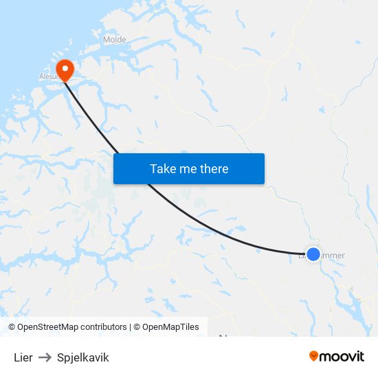 Lier to Spjelkavik map