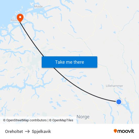 Oreholtet to Spjelkavik map