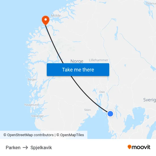 Parken to Spjelkavik map