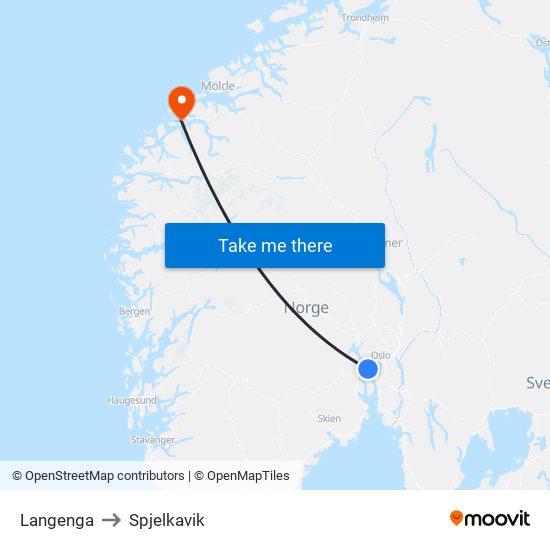Langenga to Spjelkavik map