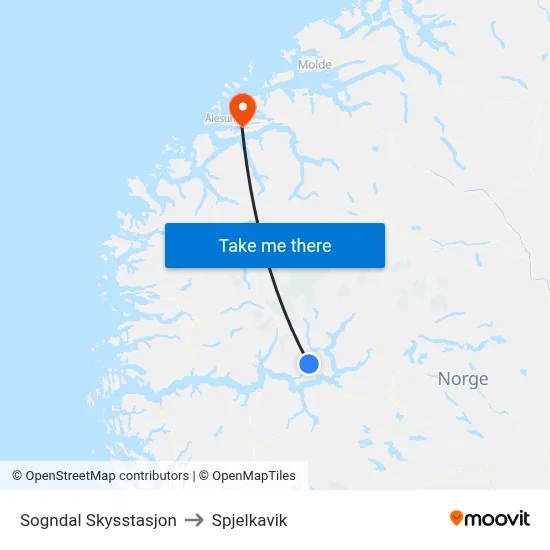 Sogndal Skysstasjon to Spjelkavik map