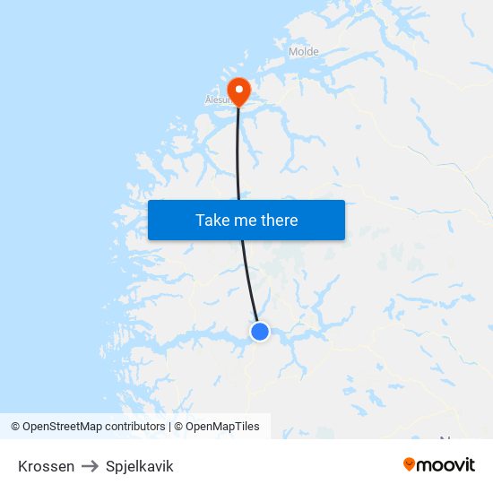 Krossen to Spjelkavik map