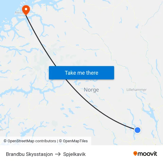 Brandbu Skysstasjon to Spjelkavik map