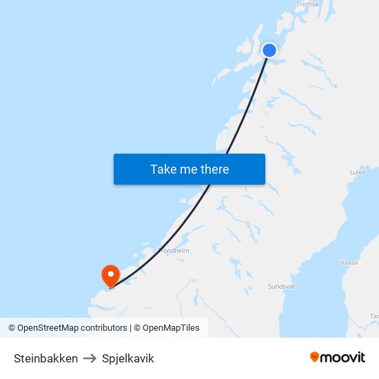 Steinbakken to Spjelkavik map