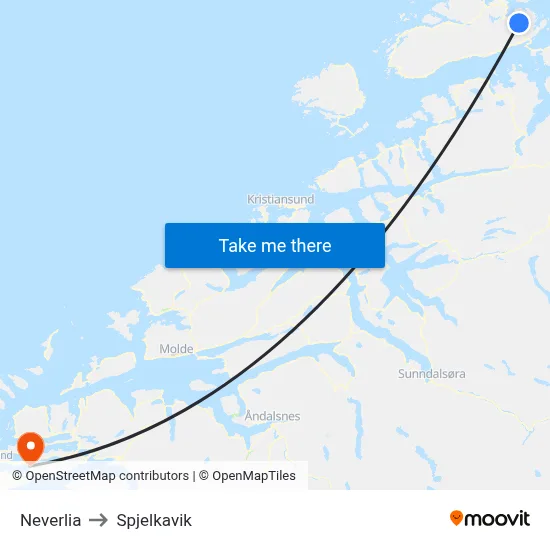 Neverlia to Spjelkavik map