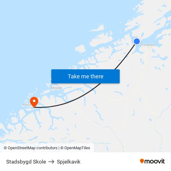 Stadsbygd Skole to Spjelkavik map