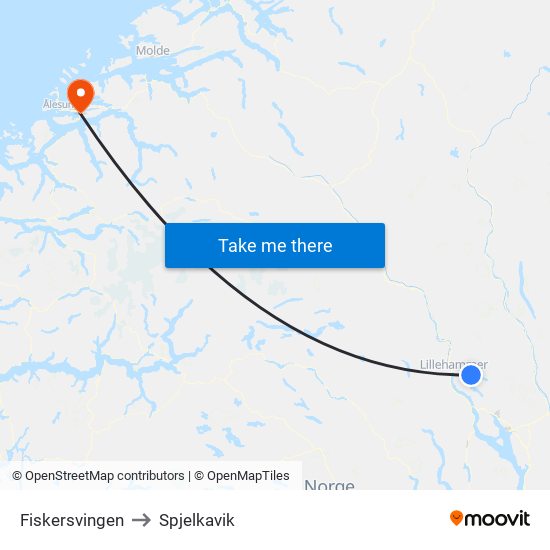 Fiskersvingen to Spjelkavik map