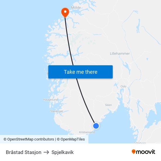 Bråstad Stasjon to Spjelkavik map