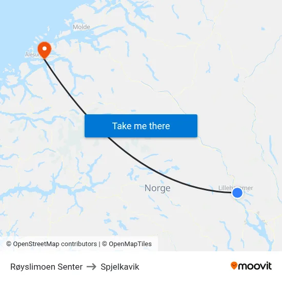 Røyslimoen Senter to Spjelkavik map