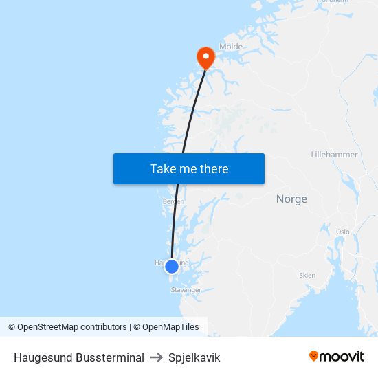 Haugesund Bussterminal to Spjelkavik map