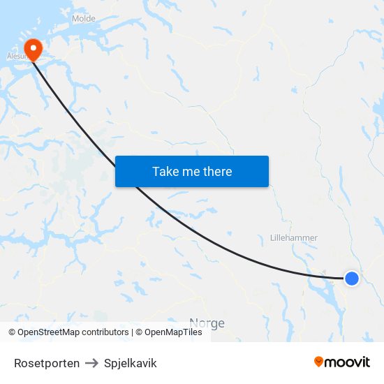 Rosetporten to Spjelkavik map