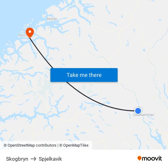 Skogbryn to Spjelkavik map