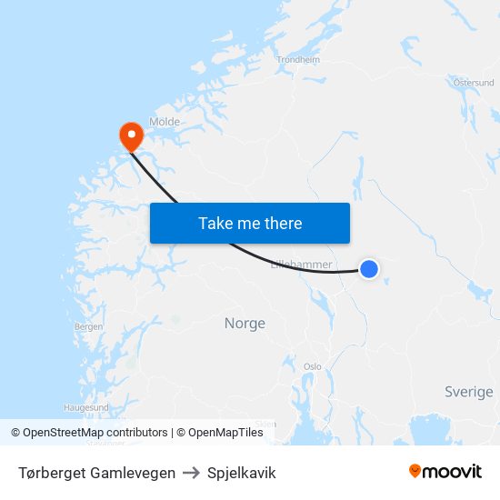 Tørberget Gamlevegen to Spjelkavik map