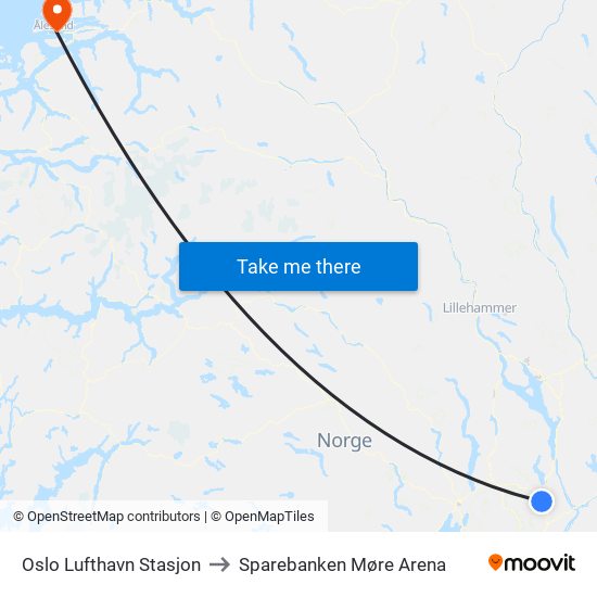 Oslo Lufthavn Stasjon to Sparebanken Møre Arena map